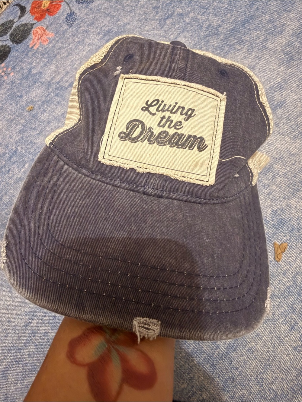 Source Unknown Navy and Cream 'Living the Dream' Patch Cap